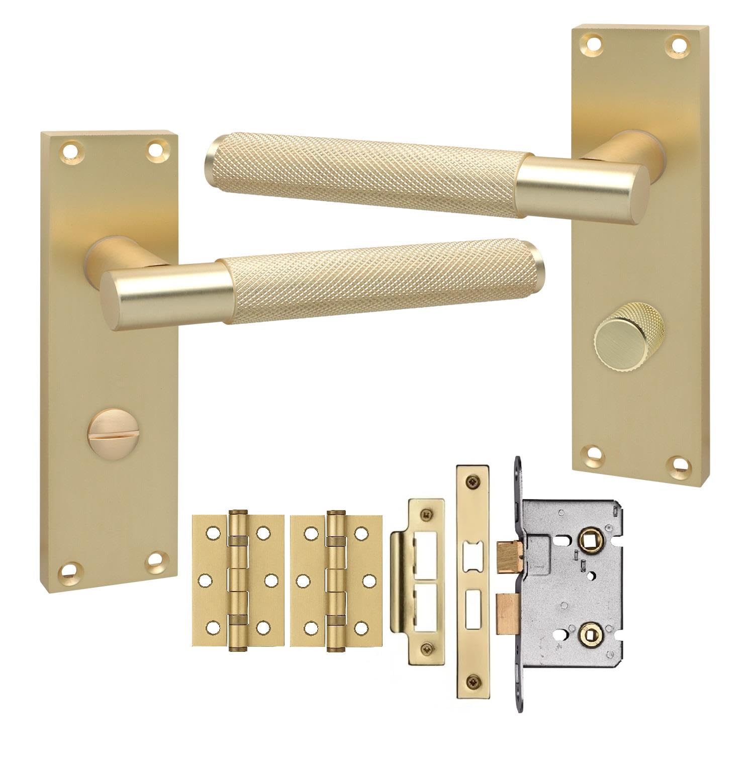 Golden Grace Knurled Victorian Bathroom Door Handle, Satin Brass 150mm