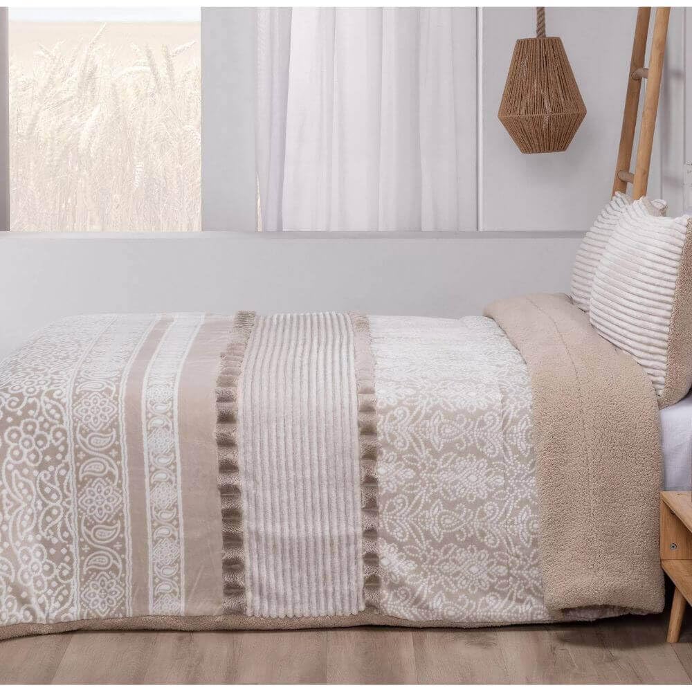 Edredón Sherpa Doko 065 Cachemir de MANTEROL con Tejido Térmico de Borreguito + 2 Fundas de Cojín de 50x70cm (Cama 150/160cm)