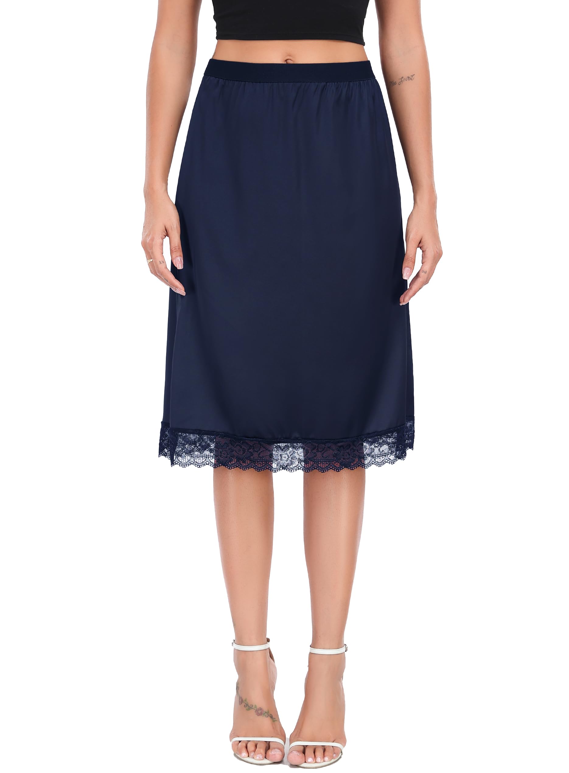 Lovasy Unterrock Damen Kurz Satin Spitzen Unterröcke für Damen Sommer Halbrock Petticoat Leichter Underskirt Unter Kleid