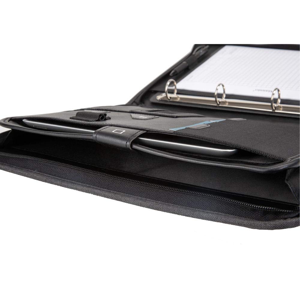 Alassio 30119 - teczka z orgamy A4 OLBIA z nylonu, teczka konferencyjna w kolorze antracytowym, teczka ok. 36 x 28 x 5 cm, z kieszenią na tablet, blok A4, mechanizm segregatorowy, 6 przegródek na
