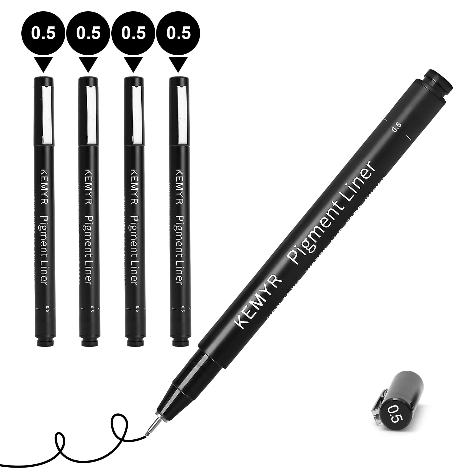 KEMYR 4 Micro Fine liner Drawing Art Pens Calligraphy Pens: 0.5mm Size Black Art supplies Waterproof Archival Black Ink Markers For Artists,Use for Professional Watercolor,Sketching