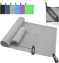 Microfibre Towel Set of 2, 160 x 80 cm Microfibre Beach Towel and 80 x 40 cm Gym Towel, Quick Drying Microfibre Towels for Sports, Travel, Beach (Grey)