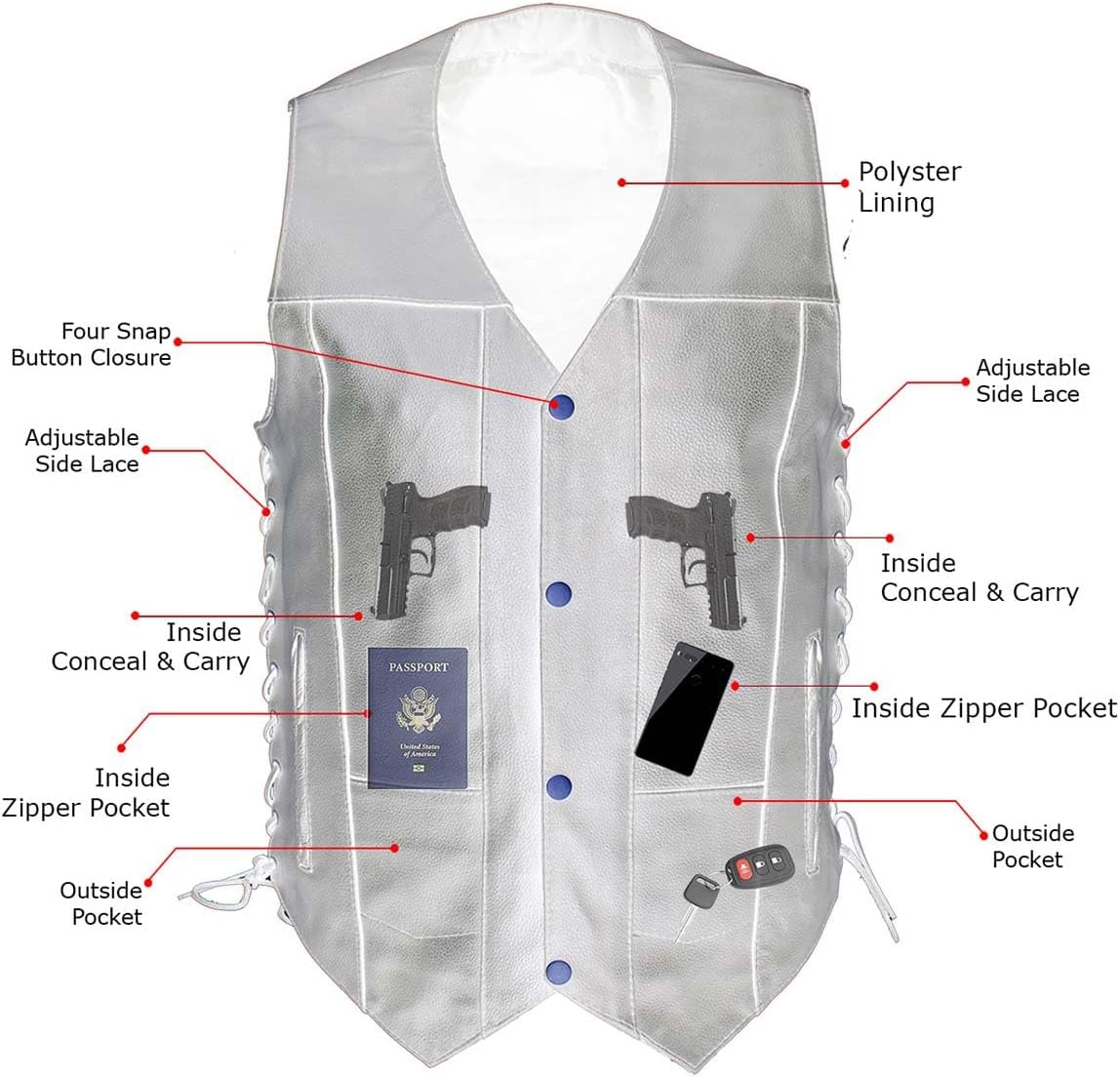 Milwaukee Leather LKM3787 Men's Classic Side Laced Black Leather Motorcycle Rider Biker Vest w/Ten Pockets - Image 3