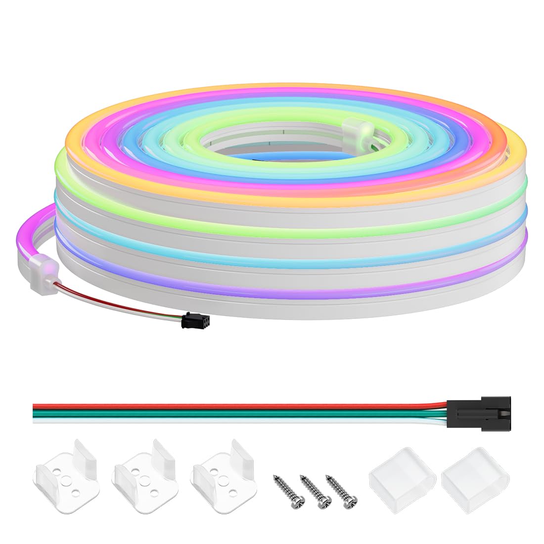 SEZO Luces LED de neón WS2811 IC direccionable RGB emisión lateral 5M DC24V 108LEDs/m IP67 impermeable flexible color persecución cuerda de neón de silicona para bricolaje pared juegos decoración