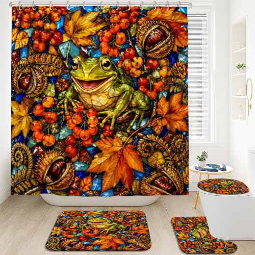 Rideau de douche imperméable avec tapis vert automne 183x183 - 3