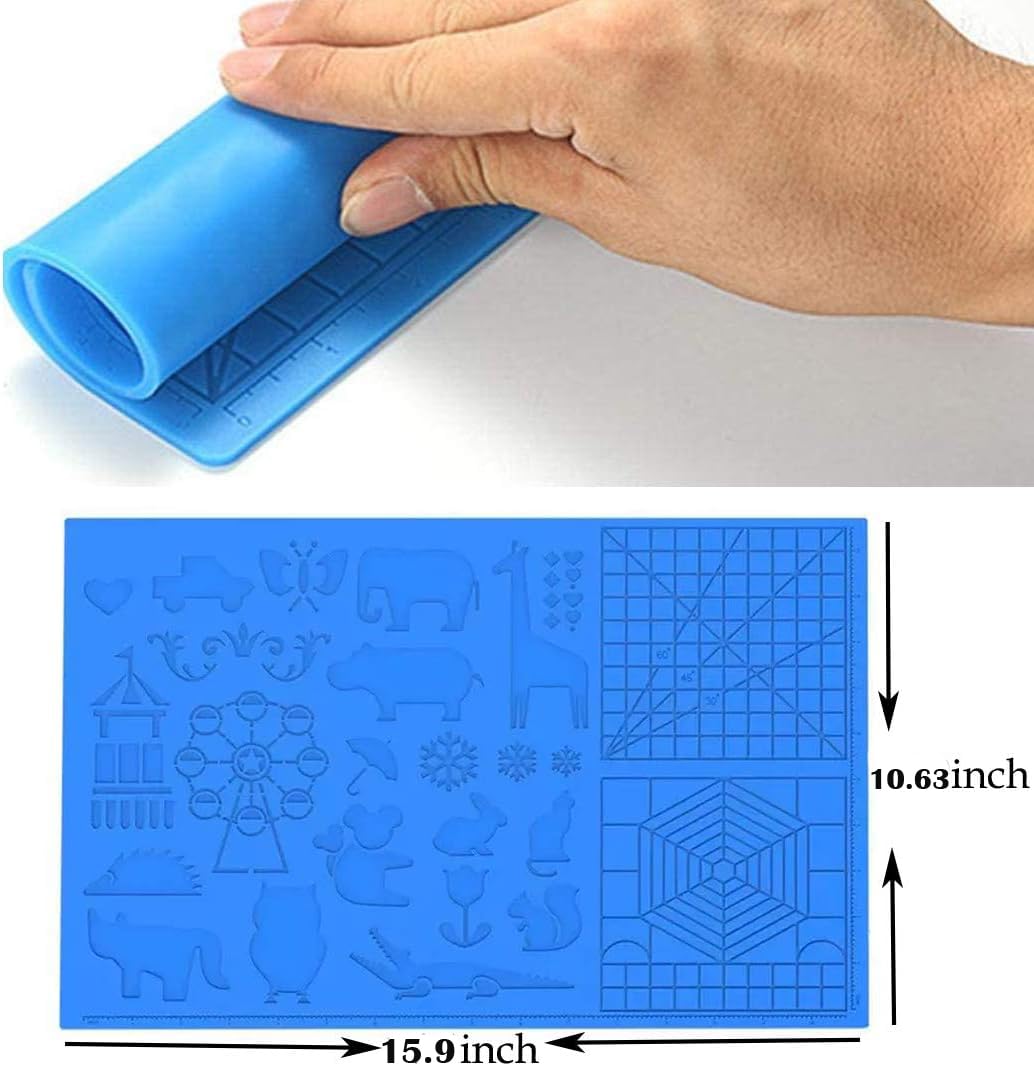 Tappetino per penna 3D con forme, grande tappetino (41,5 x 27,5 cm), utile per principianti, bambini e artisti 3D, con cappucci per 2 dita.