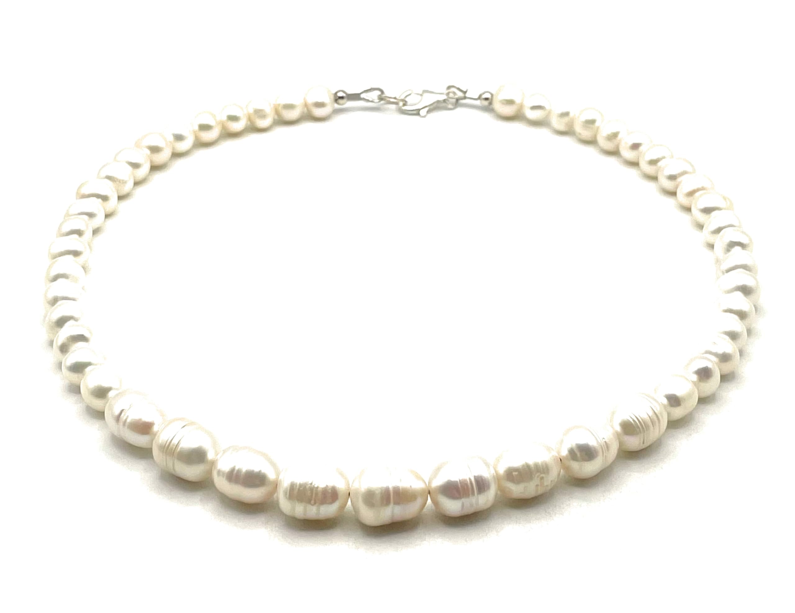 Barocke weiße Perlenkette, 925 Sterling Silber Choker, echter Edelstein-Schmuck, klassischer Stil, Geschenk für sie, Juni Birthstone