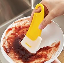 Pan Scraper Silicone, 6.1x2.6" Non-Scratch Heat-Resistant Bench Scraper Tool Kitchen with Hole for Dish, Bowl and Food, Plastic Pot Scrapers, Remove Grease, Protect Pans, Dishes, Pots, Tables, Yellow