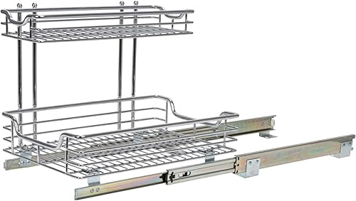 Vista 180 de Household Essentials Glidez - Organizador multiusos de acero cromado extraíble y deslizante para utensilios de cocina y utensilios para hornear