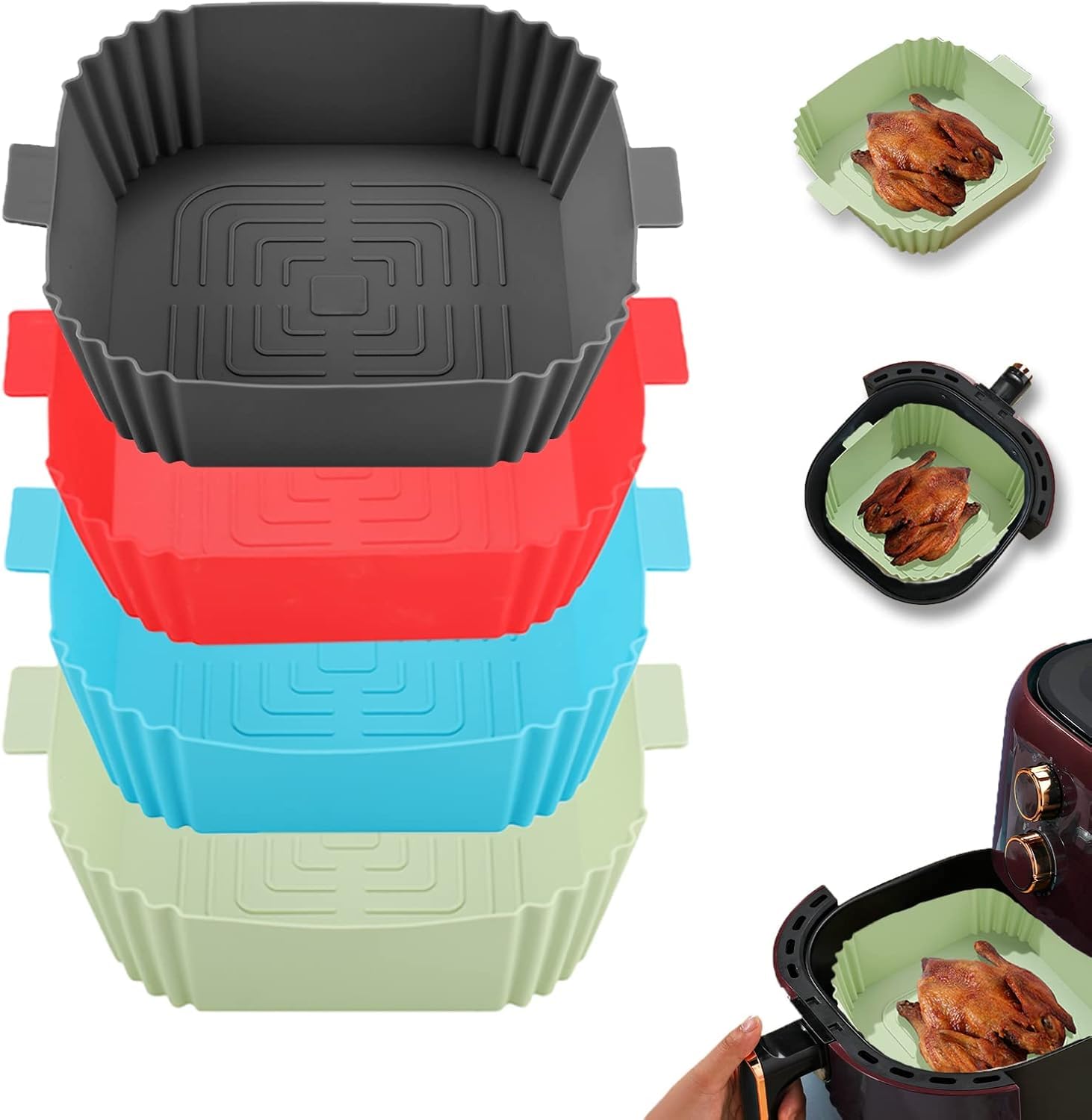 Silicone Air Fryer Liners,LYHOLKEER 4Pcs 7.6inch Square Airfryer Silicone Liners Reusable for 3-6QT Air Fryer,Replacement Of Flammable Parchment Paper,Food Safe,Easy to Clean,Air Fryers Accessories