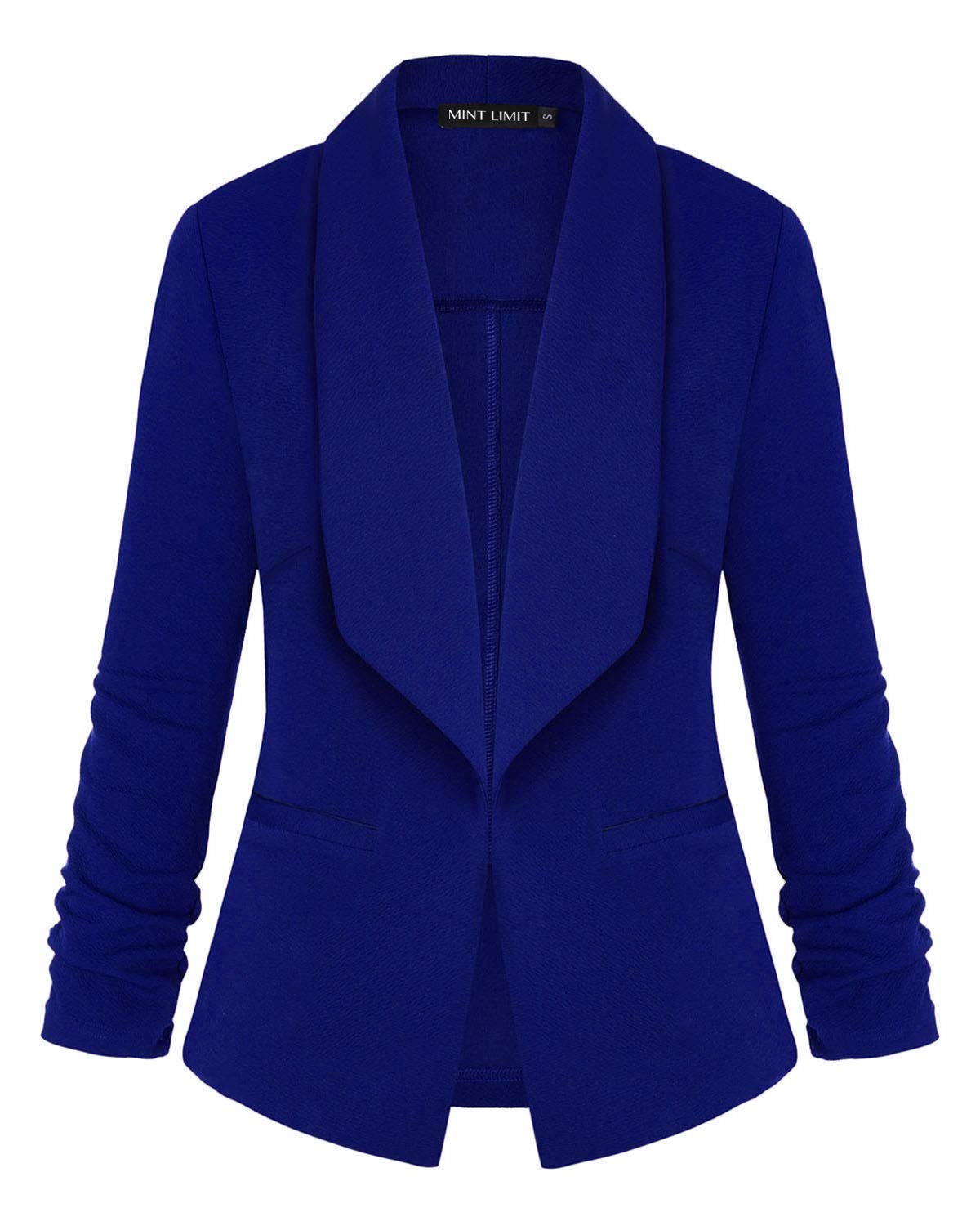 MINTLIMIT Womens Casual Work Office Open Front Blazer Jacket(Royal Blue,Size 2XL)