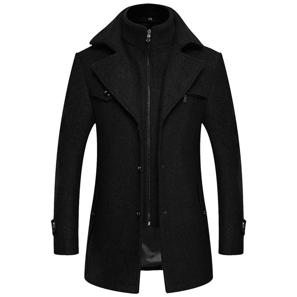 ZouoYYii Men Wool Blends Trench Coats Turn-Down Collar