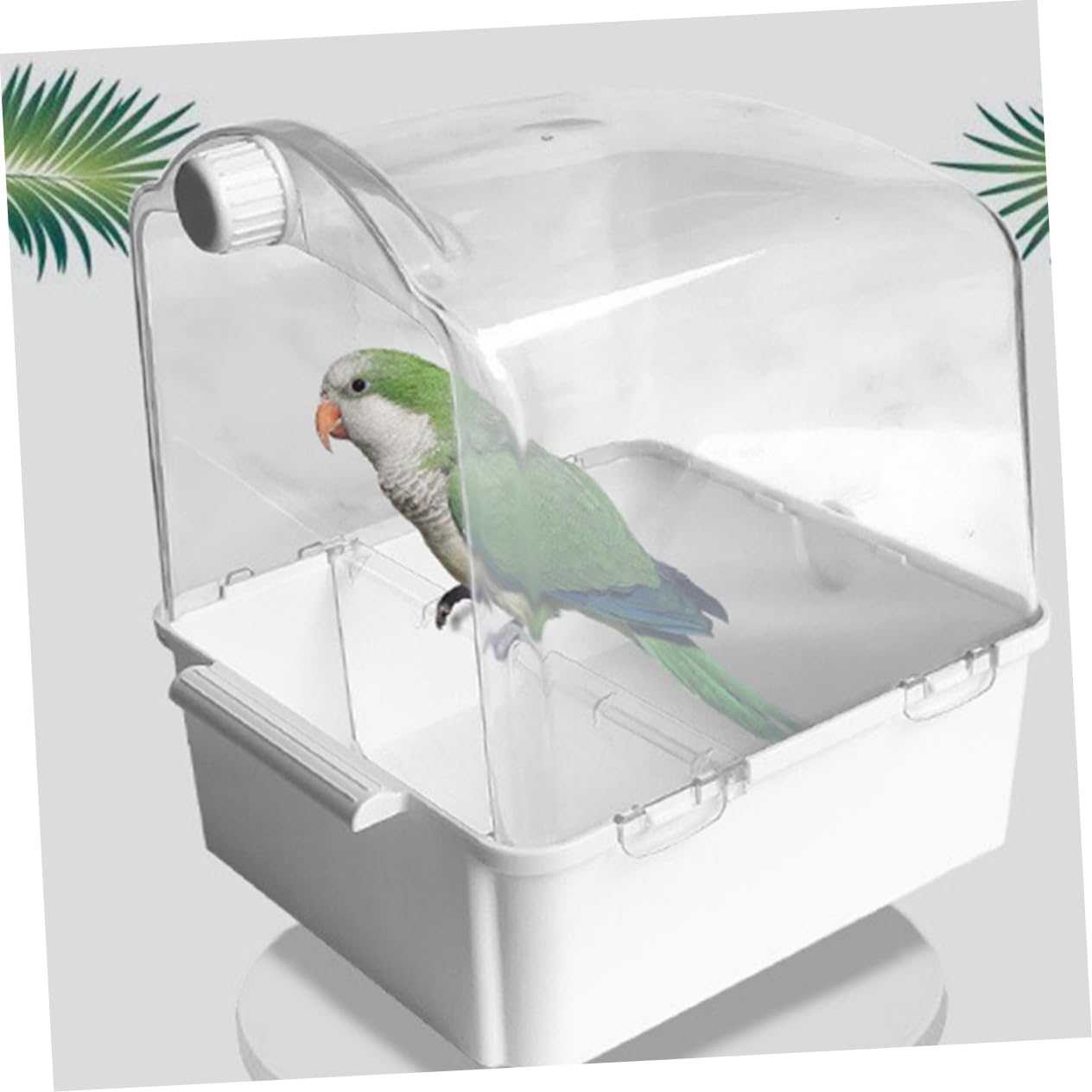 Wellensittich Badewanne aus Kunststoff mit Wasserinjektor zur Natürlichen Fellpflege und Steigerung der Aktivität für Vogelkäfige Weißes Vogelbad Zubehör für Nymphensittiche