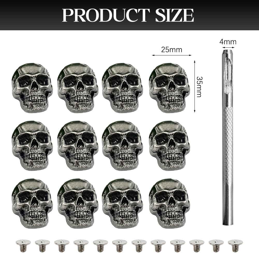 Borchie Teschio con Vite di Fissaggio 12 Pezzi Cranio Tappo Vite Borchie Punk Decorare il Cuoio Fai Da Te Bottone Teschio per Borsa Vestiti Scarpe
