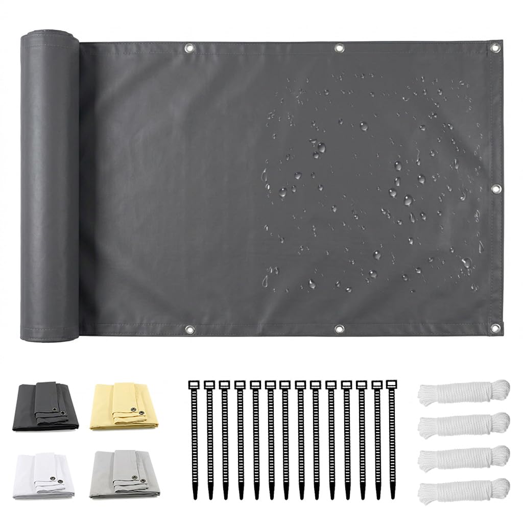 Brise-Vue et Pare-Soleil pour Balcon 65x900cm Anthracite Toile d'Occultation Opaque en PES, Brise Vue Résistant Au Vent et UV pour Clôtures Jardin, Terrasse & Patio