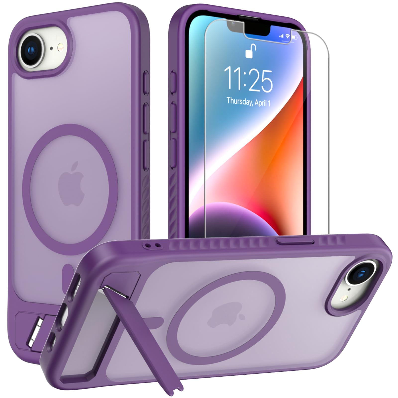 for iPhone 16E case: [fit for Magsafe] Strong Magnetic & Invisible Stand, Military-Grade Drop Protection with Screen Protector, Adjustable Kickstand