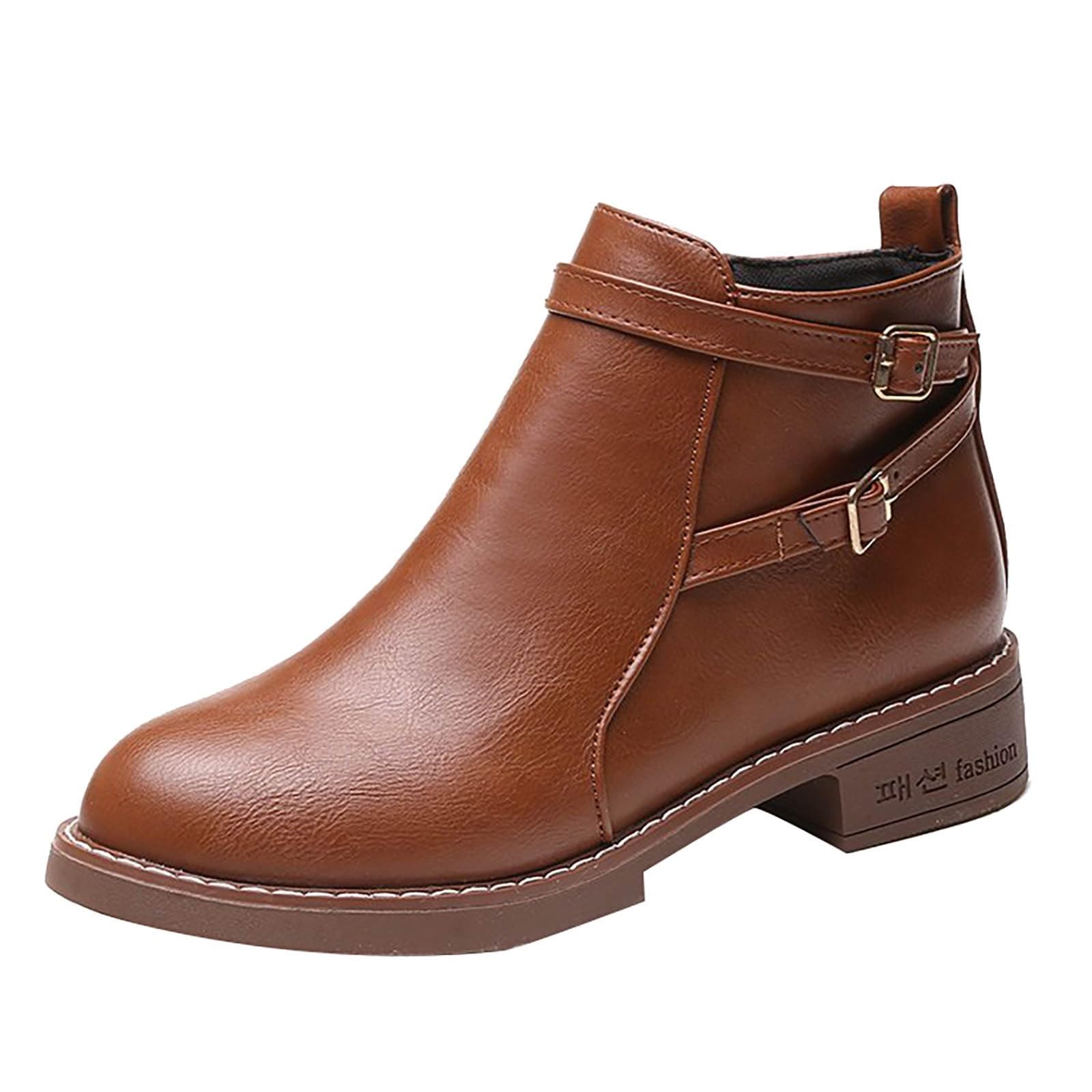 Stivaletti da donna con tacco in pelle | Stivali corti | Chiusura laterale con zip stivali piatti alla caviglia | Eleganti antiscivolo stivali corti Stivali in pelle per donna | Stivali da donna con