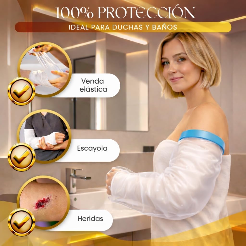 Protector Picc Brazo Ducha - Mangas para Brazos Impermeable - Protector Escayola Brazo Adulto y Cubre tatuajes- Protección para Heridas y Quemaduras - Protector Antebrazo