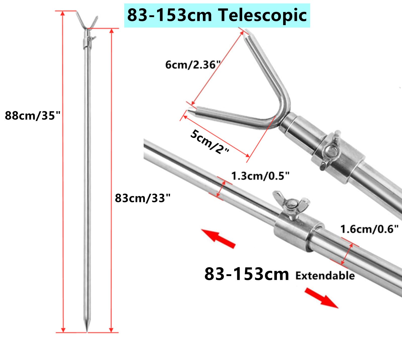 Angelbank Stick Edelstahl 75-135cm Teleskop Karpfenangeln Bankstick Rutenauflage 2er Set