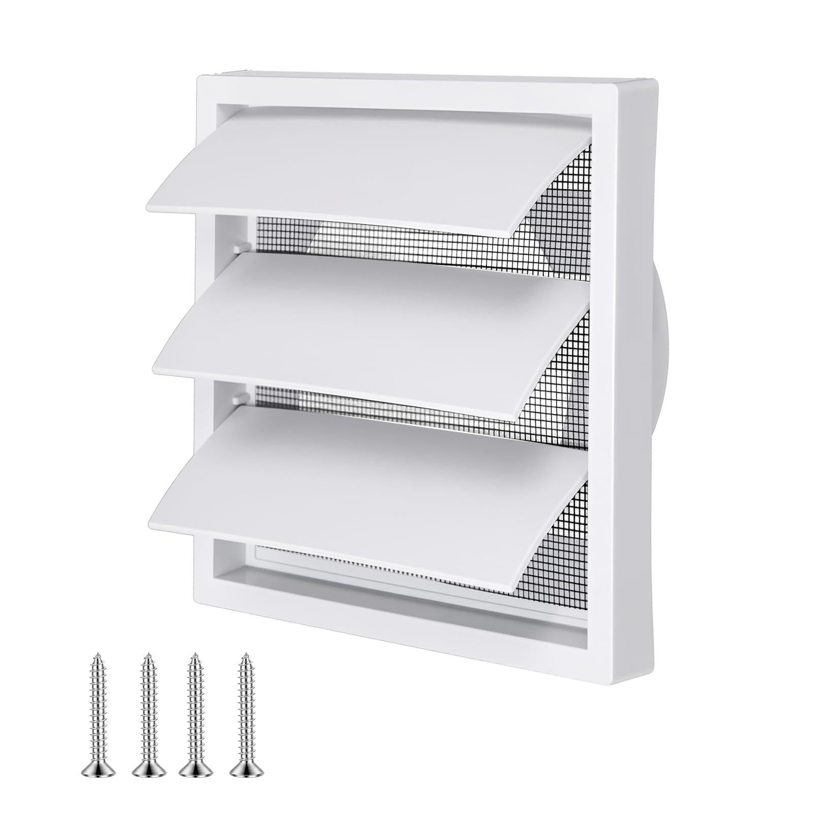 White Exhaust Hood External Gravity Grille Air Vent Cover with Shutters Guard Screen HVAC Exhaust Vent Duct Cap Helps with Backdraught Backdraft for Tumble Dryer Bathroom Kitchen Exterior Walls Attic