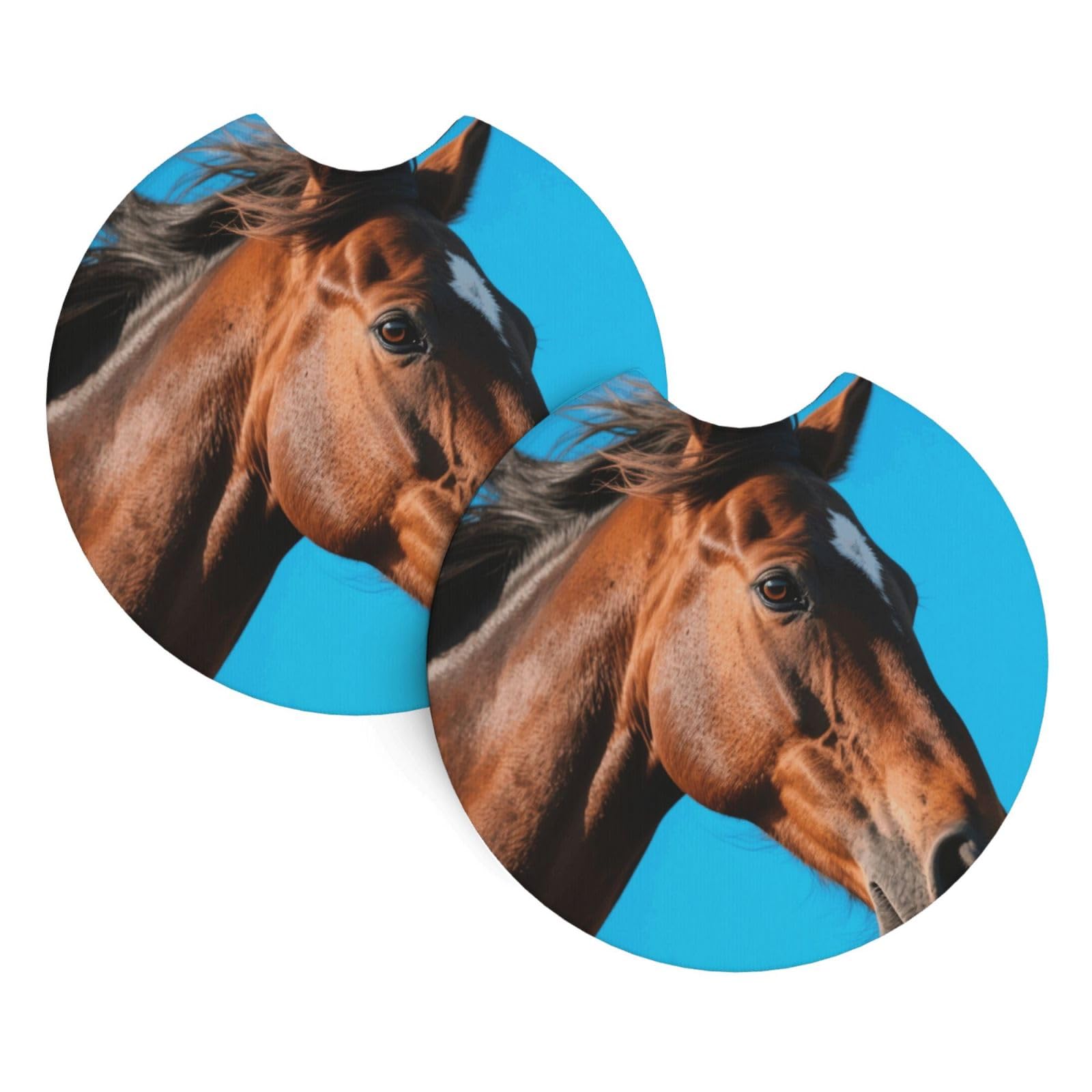 2 Pack Car Coaster for Cup Holders Horse Head Car Cup Coaster 2.7" Neoprene Non-Slip Automotive Cup Mat Universal Auto Car Interior Accessories for Women Men Cup Pad