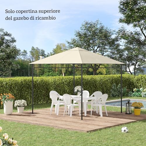 Outsunny Tetto Di Ricambio Per Gazebo 3X3 M Da Giardino, Telo Copertura Per Gazebo Resistente All'acqua In Poliestere 180G/㎡ Con 8 Fori Di Drenaggio E Prese D'aria, Solo Copertura, 298X295 Cm, Crema - 7