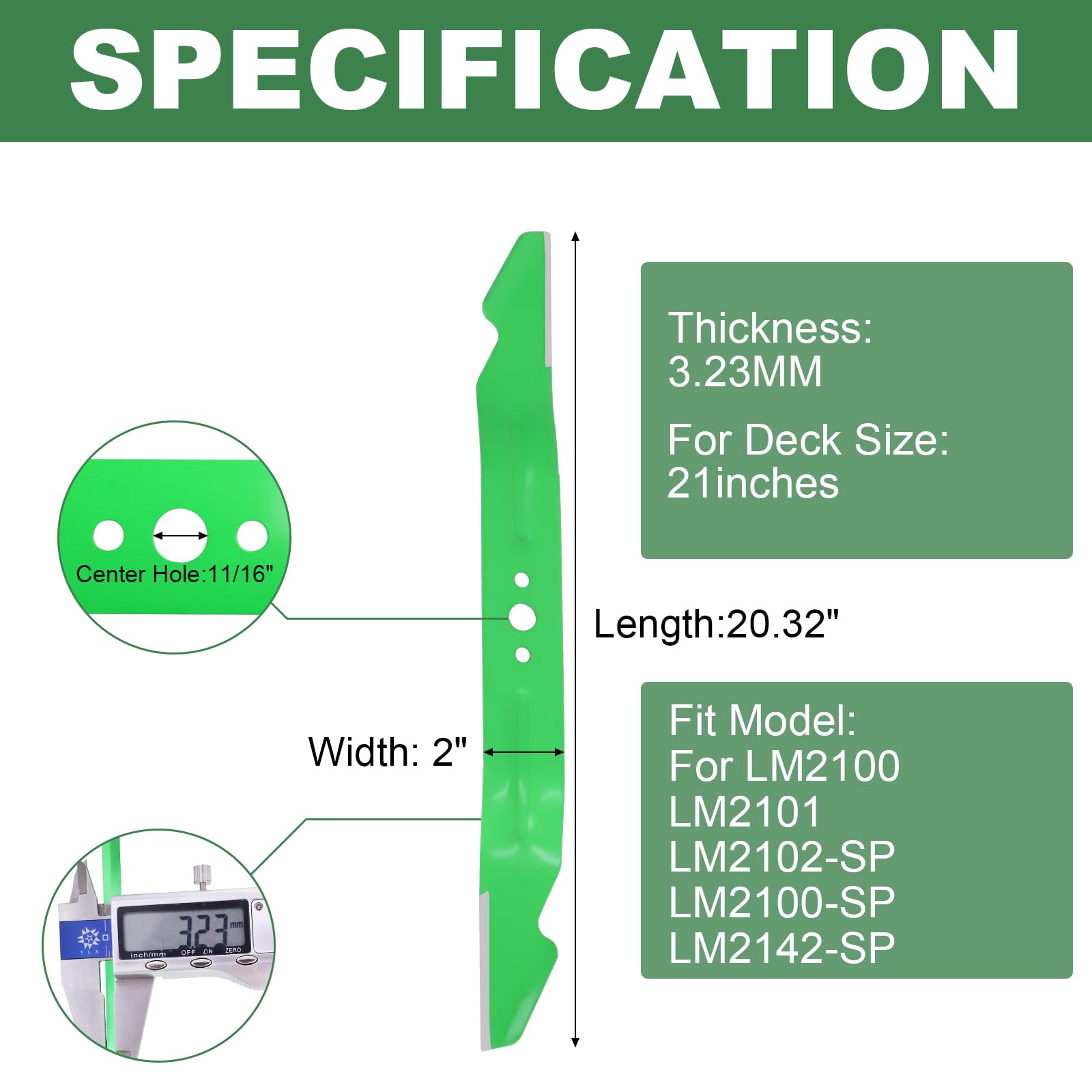 Ketofa Paquete de 2 cuchillas de repuesto para cortacésped AB2100 para modelos EGO Power+ de 56 V – Mulching, embolsado y descarga lateral 3 en 1, color verde