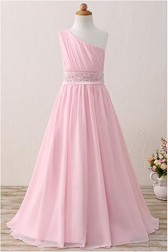 Miniatura 2 de Sarahbridal Vestidos largos de boda para fiesta de flores para niñas, vestidos largos de gasa con un hombro