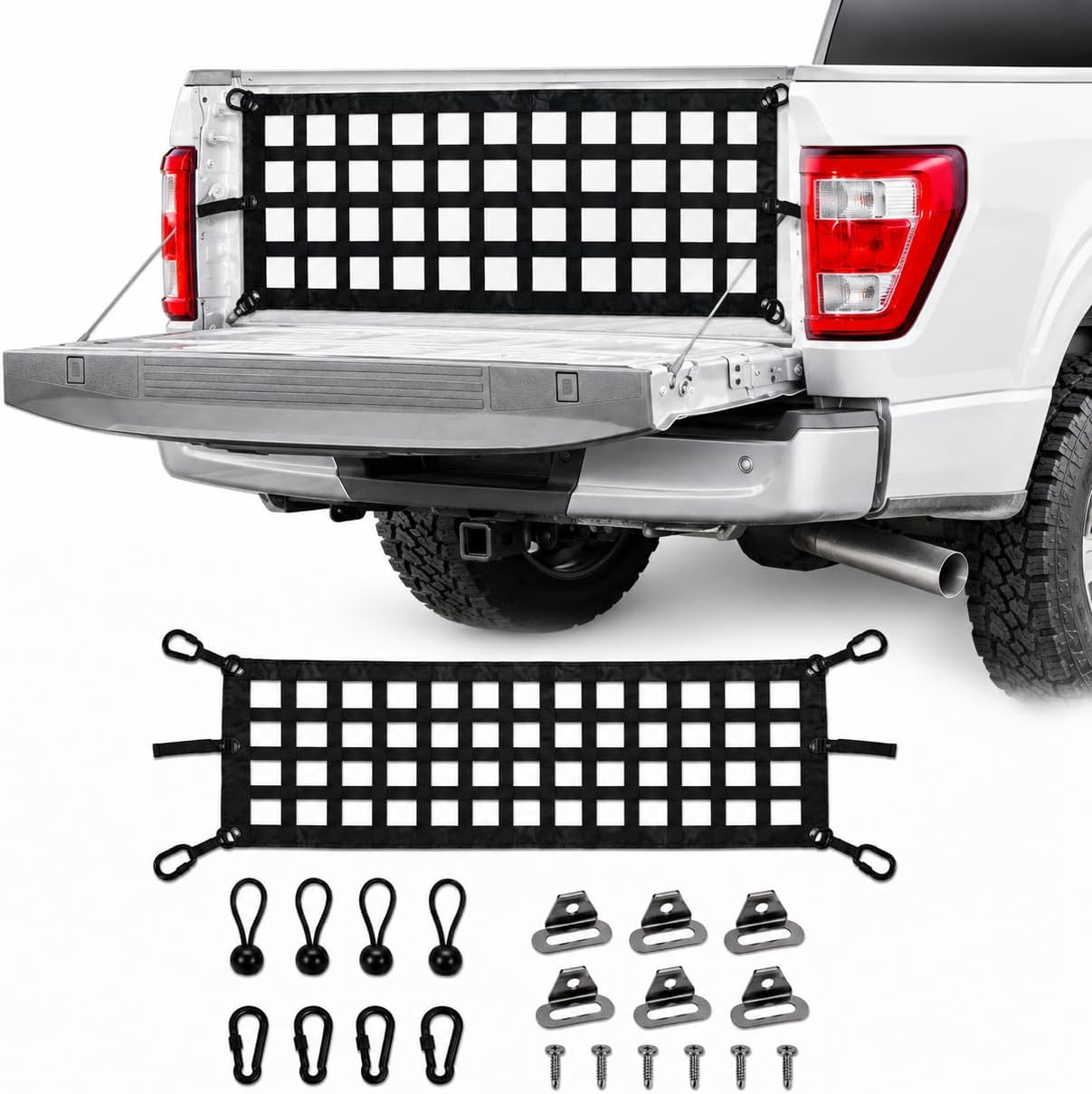 NVS Tailgate Net for Full Size Pickup Trucks, 60 x 18 in Cargo Net for Pickup Truck Bed, Bed Extender Compatible with Ford, Chevy, Dodge and Ram