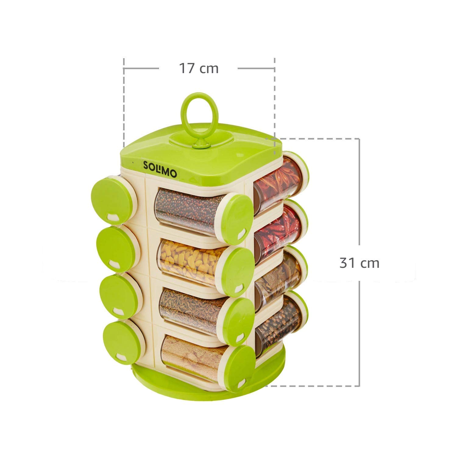 Amazon Brand - Solimo Revolving Spice Rack Set | 16 pieces | Plastic | Tiered Shelf | Tabletop | Green 4