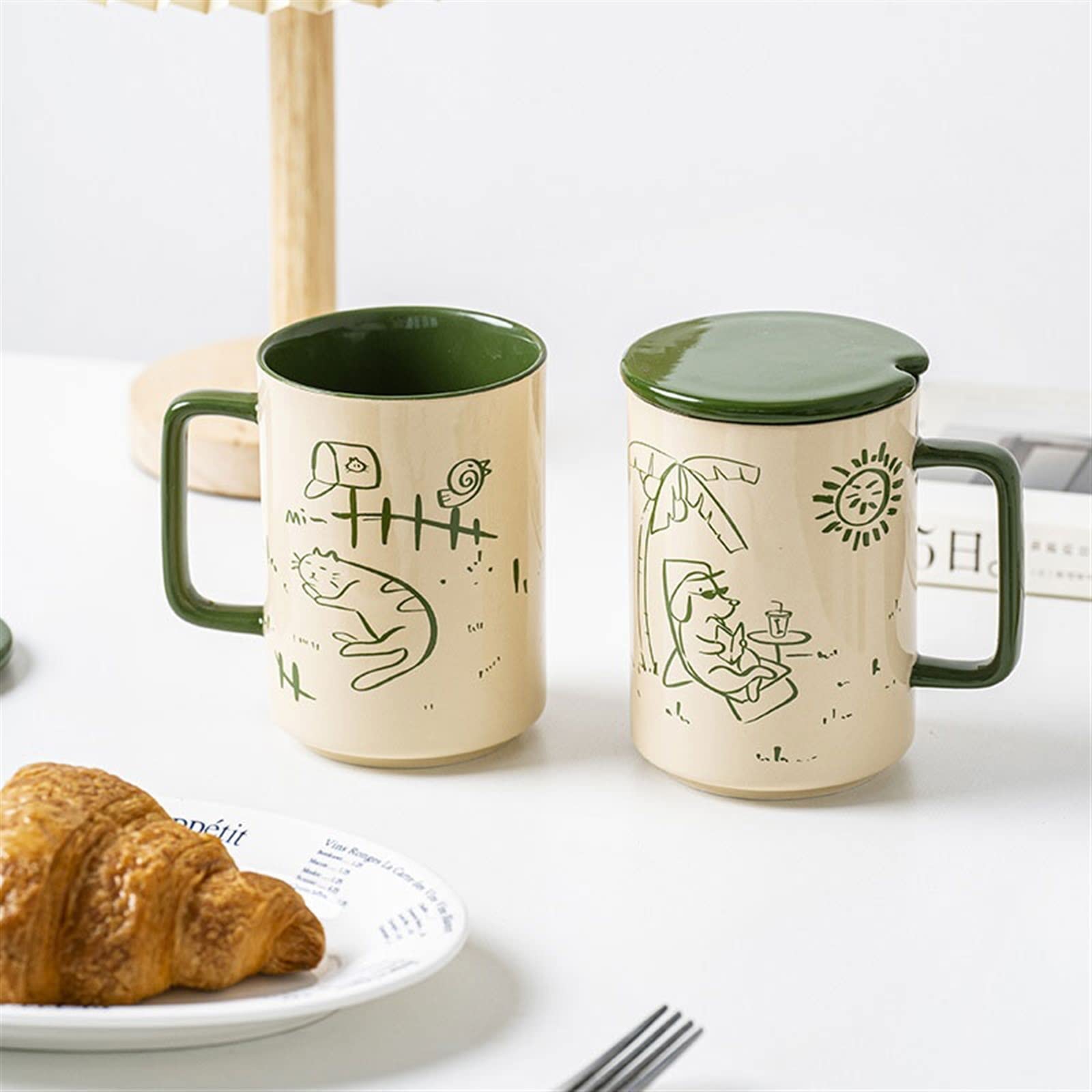 Keramik Kaffeetasse 480ML Kreative Keramik Tasse Frühstück Haferflocken Tasse Exquisite Kaffeetasse Tiermuster Becher (B)