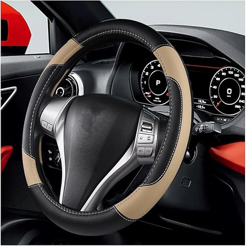 BELOMI Funda de cuero para volante de automóvil, universal de 15 pulgadas para automóvil, camión, SUV, antideslizante y transpirable, diseño de