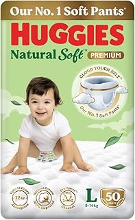 Natural Soft Premium Baby Diaper Pants, Our No.1 Soft Pants, Large (L) Size (9-14 Kgs), Pack of 50 diapers | Cloud Softness All over with India's 1st 