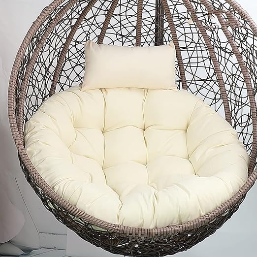 Image of KYNE Microfibre Cushion for Hanging Basket Round Shape Swing Chair Cushions for Outdoor Egg Swing Chair Garden Swing, Seat Padded Pillow Cushion (Cream)