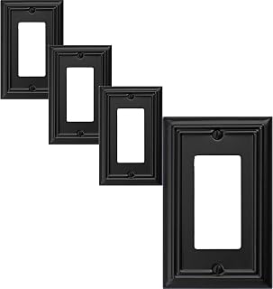 OKAWYC Single Decorator Light Switch Cover Adler Metal Wall Plate, 4-Pack Black 1 Gang Single Rocker, for Receptacle Dimmer Switch GFCI Outlet, Switch Cover Decorative Wallplate, Durable