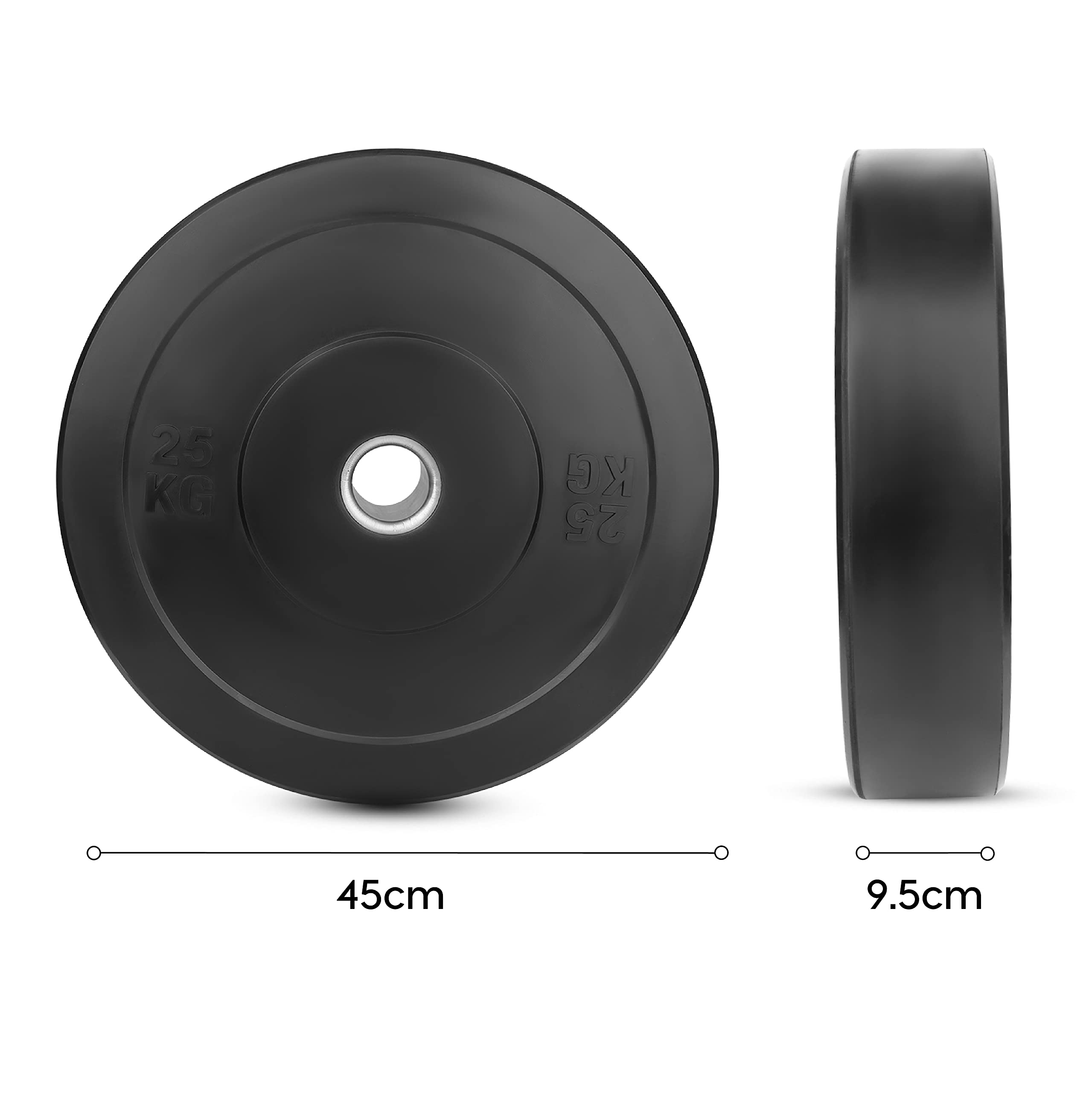 wuuhoo® Lot de 2 disques d'haltères olympiques Ray 50 mm, disques d'haltères longs, caoutchoutés avec noyau en acier et poignées, revêtement noir, appareil de fitness pour la maison, design moderne, 2