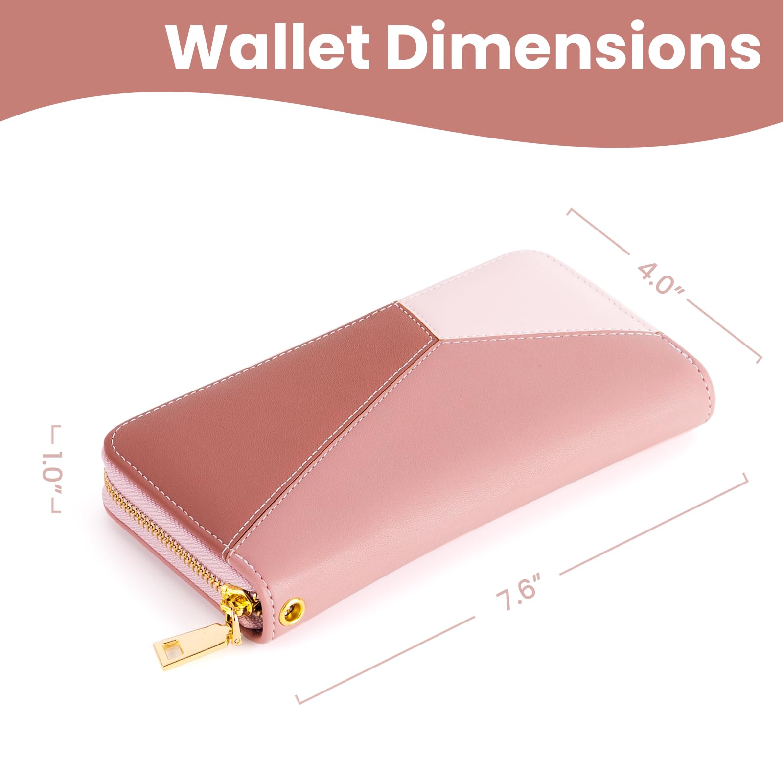 OYATON Wallet for Women - Large Faux Leather Women's Zipper Wristlet Wallet with Credit Card Cases - Long Clutch Wallet with Cell Phone Pocket and Card Cases (Pink Red)