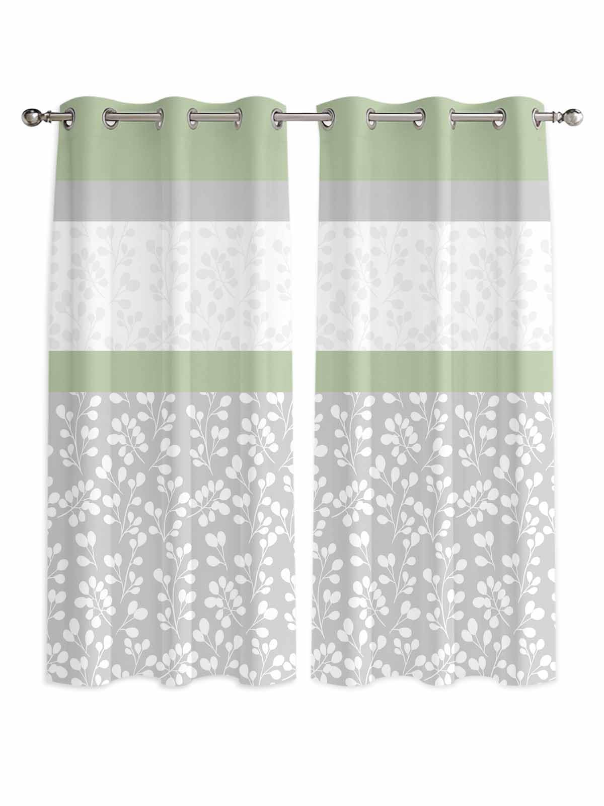 Sage Green Grey Window Curtains Panels with Silver Grommet,Chic Garden Floral Stripe Aesthetic Kitchen Cafe Curtain Draperies Window Treatment Set for Living Laundry Room/Bedroom/Bathroom/Cafe,84x84