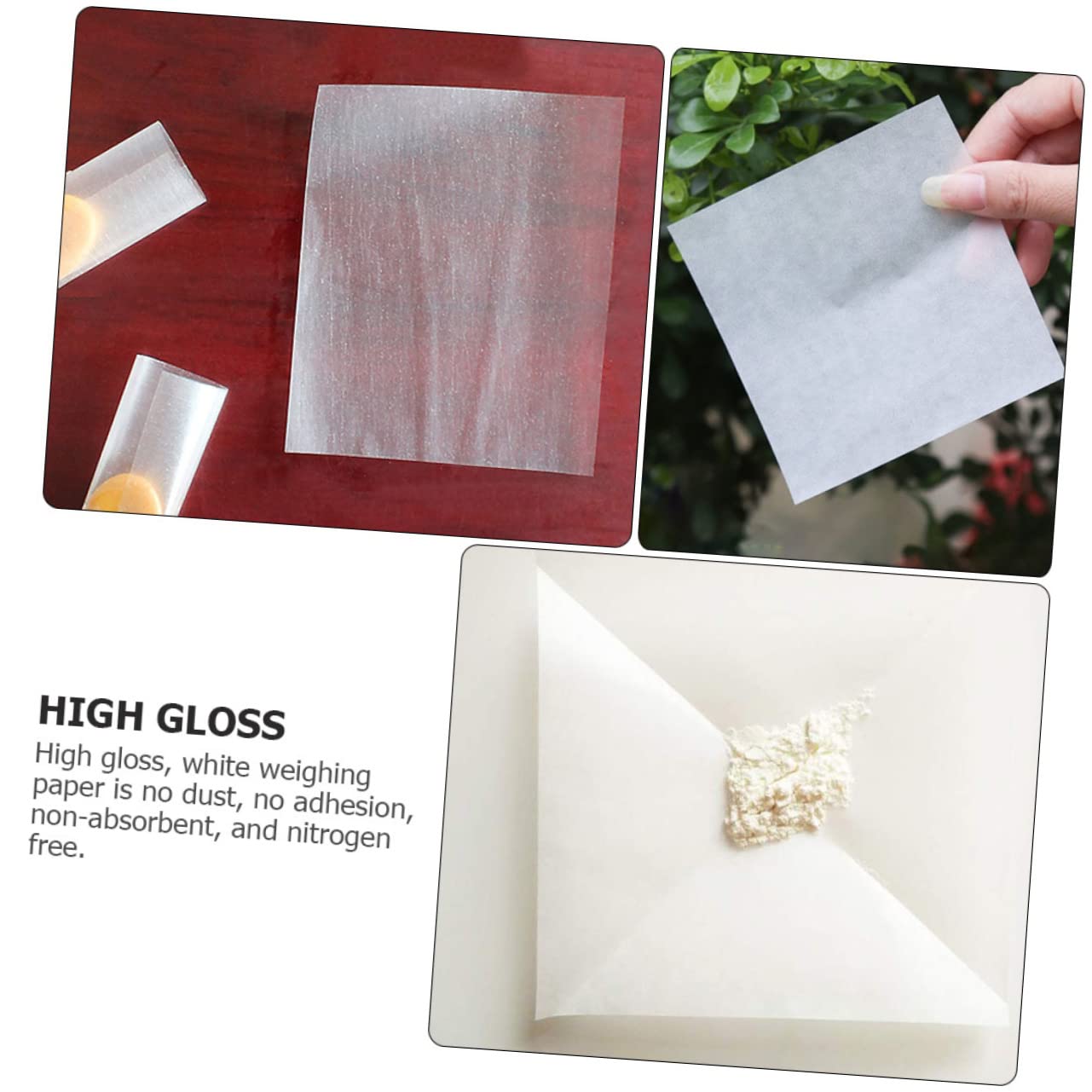 KICHOUSE 500 Sheets Weighing Paper Glossy Paper Non- Stick Paper Non-Absorbent Paper Dish Paper Size Balanced Paper Scale Paper Weighting Sensor Paper Measuring Tape Paper Weight White