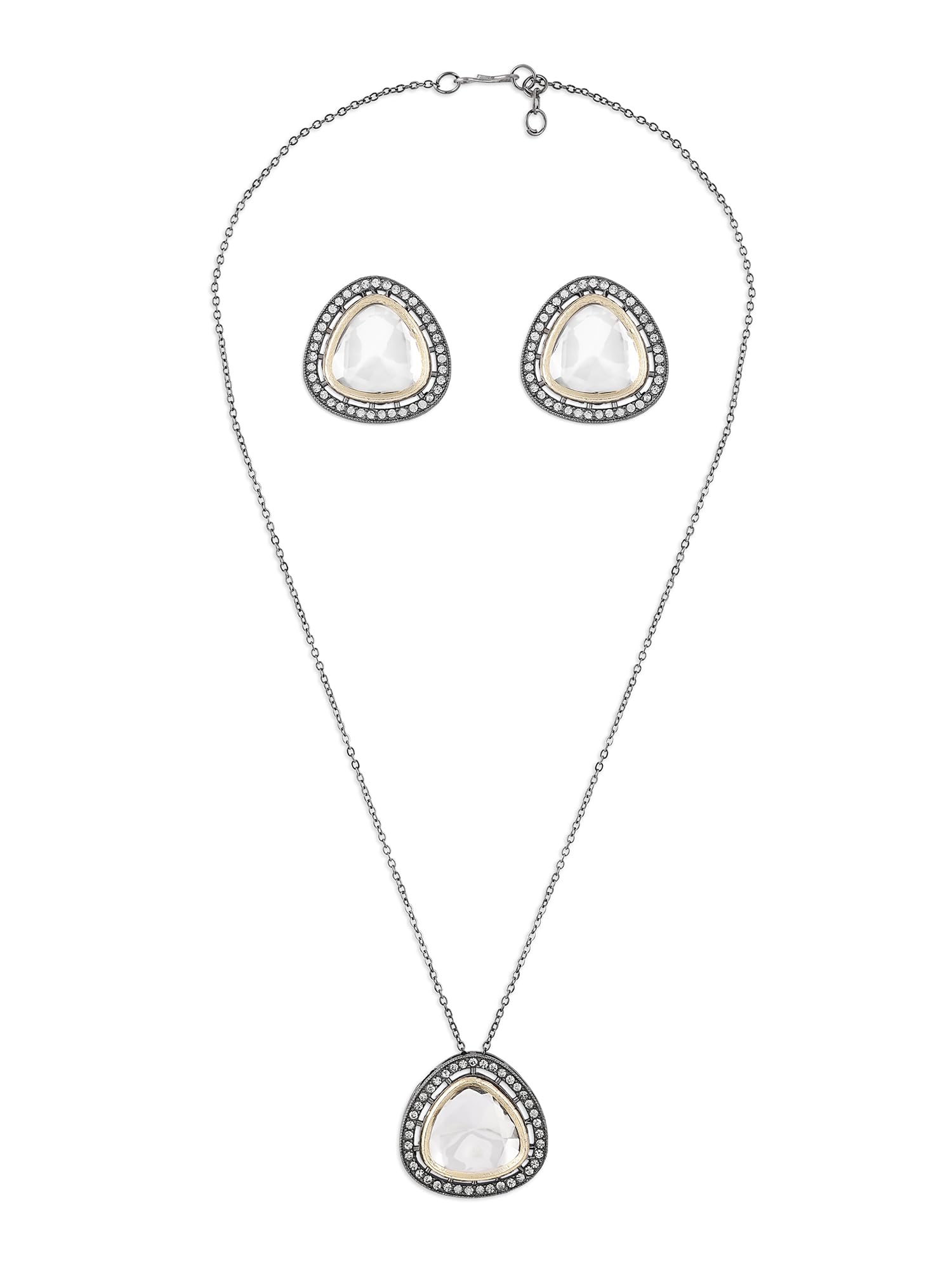 ZAVERI PEARLS Two Tone Austrian Diamonds Pendant With Chain & Earring set For Women-ZPFK16514 (B0CKHZKMQJ) Amazon Price History, Amazon Price Tracker