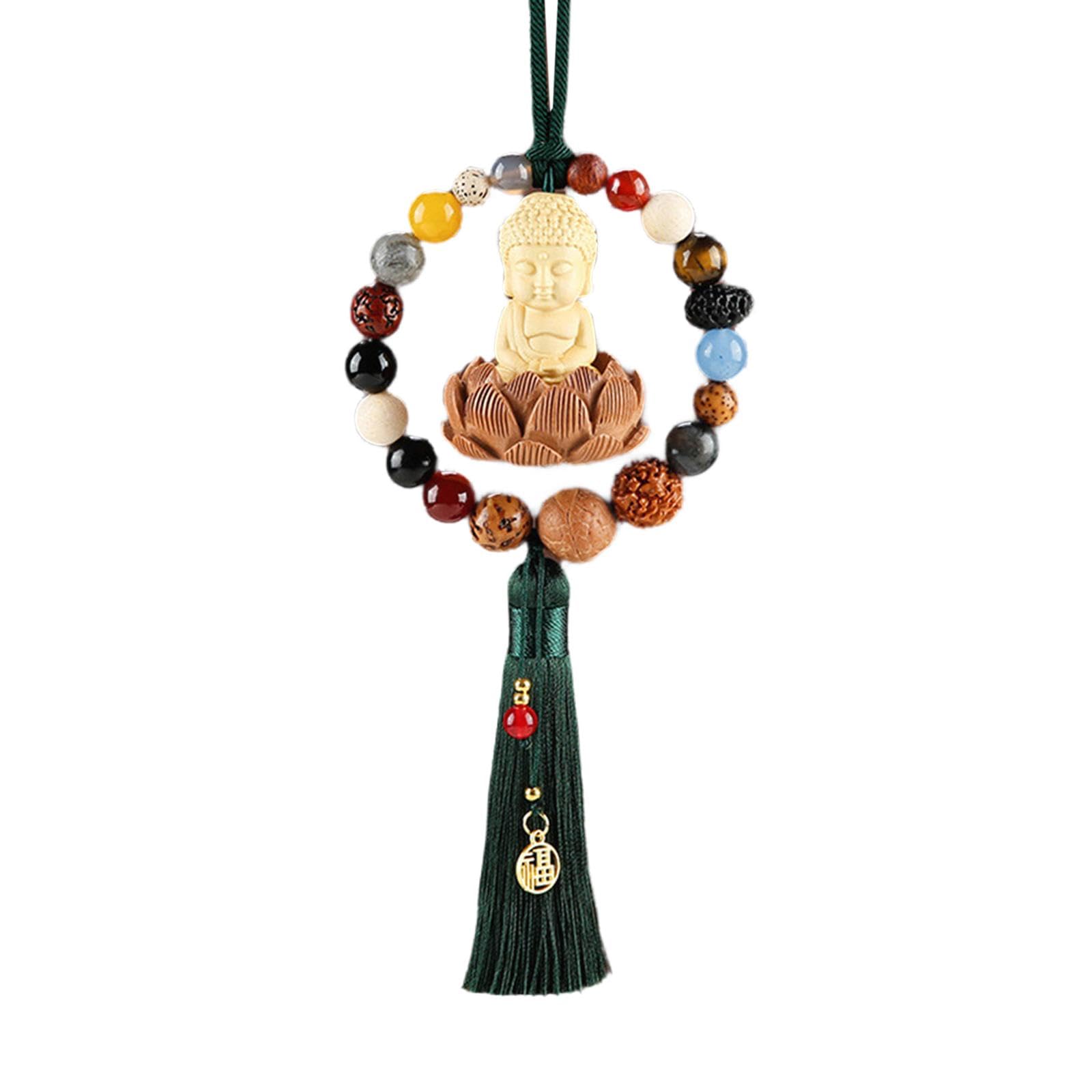 DuskHaven Bouddha Voiture Suspendus Ornement Perle Bouddha Statue Voiture Pendentif Fengshui Bouddha Ornement, Voiture Rétroviseur Suspendus Accessoires, Vert