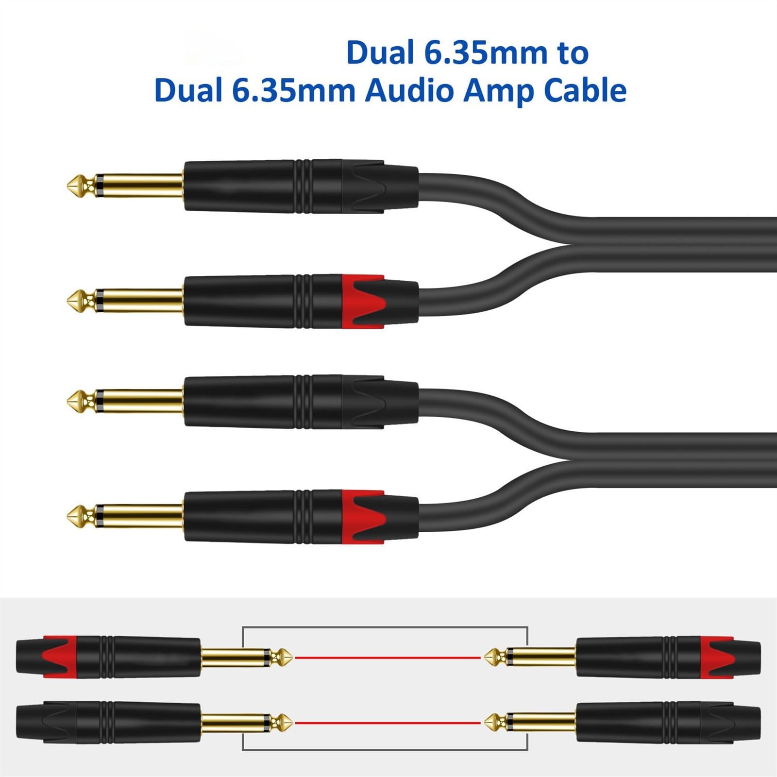 Cavo Audio per Chitarra TS da 6,35 Mm A 6,35 Mm Mono Amp Cavo 2 X 1/4'' TS 6,35 Mm Jack Maschio A 2 X 1/4'' Cavo Audio Maschio (Color : 1m)