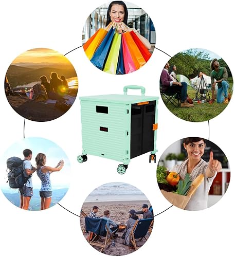 Miniatura 153 de FELICON SELORSS - Carrito plegable portátil con ruedas para subir escaleras y ruedas giratorias de 360°, mango telescópico, caja de plástico