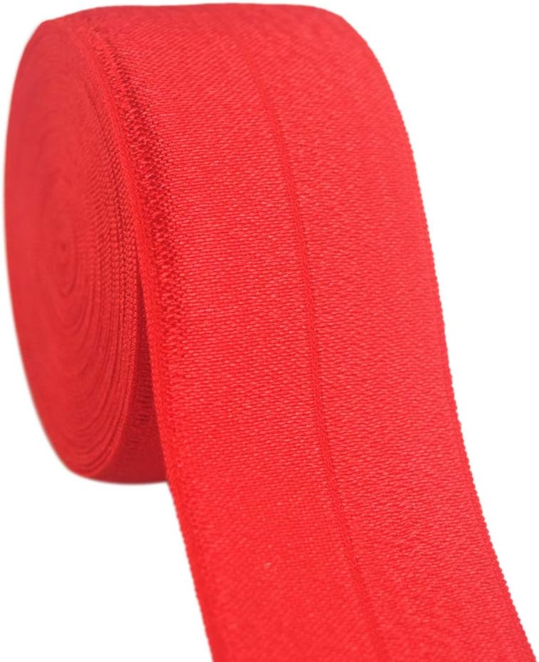 DIY PARK 2 Yard 1-1/2" 40mm Shiny Soild Color Fold Over Elastic FOE Spandex Satin Band Baby Headband Hair Tie Tutu Dress Sewing Trim(Red)