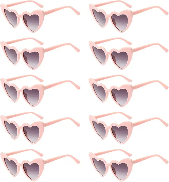 10 Pairs Pink Heart Sunglasses - Retro Style Women's UV Protection Glasses