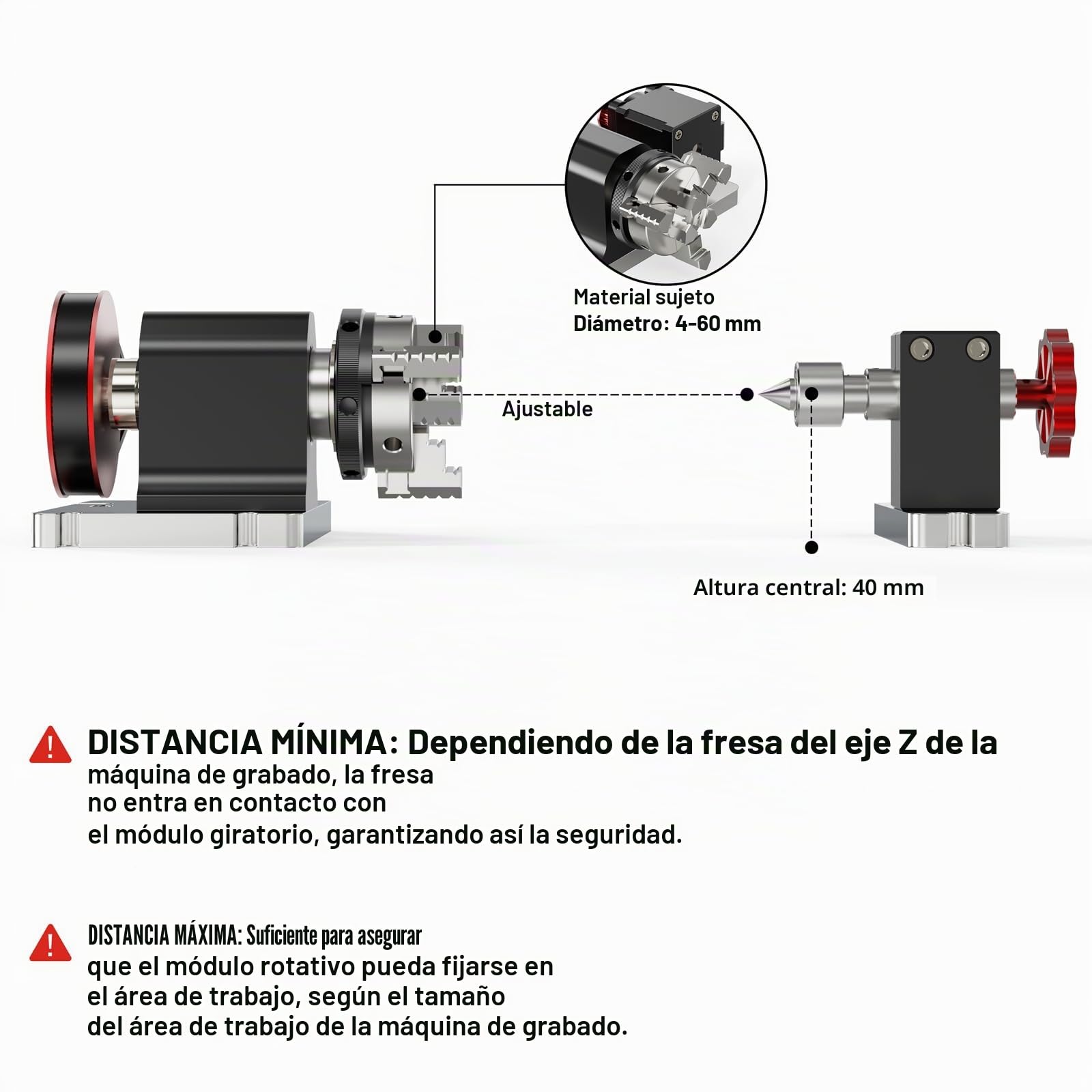 Twotrees 4. Eje giratorio de grabado 360° módulo de rotación para fresadora CNC | Motor paso a paso NEMA17, diámetro de sujeción (cilindro): 4 - 60 mm, el 4. Eje para TTC450/TTC450 PRO/TTC450 Ultra/CNC