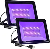 Pacote Com 2 Luzes Led Pretas De 150 W, Luz Negra Inundação Plugue, Refletor Uv Externo À Prova D'Água Ip66 Para Festas Dança Em Espaços Grandes, Brilha No Escuro, Luminária Halloween