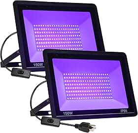 Pacote Com 2 Luzes Led Pretas De 150 W, Luz Negra Inundação Plugue, Refletor Uv Externo À Prova D'Água Ip66 Para Festas Dança Em Espaços Grandes, Brilha No Escuro, Luminária Halloween