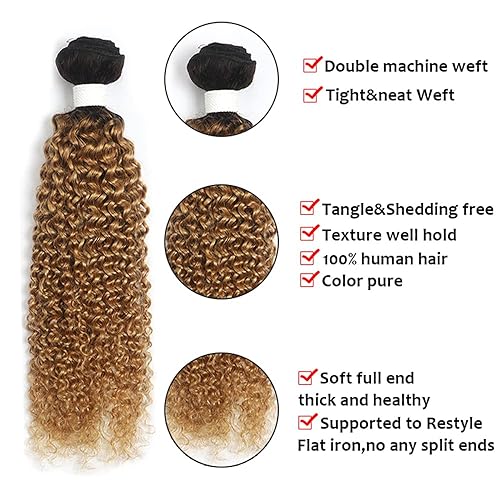 Miniatura 5 de Extensiones de cabello humano rizado degradado rubio miel 1B27 rubio 12 14 16 pulgadas grado 8A 3 paquetes de extensiones de cabello Remy de doble