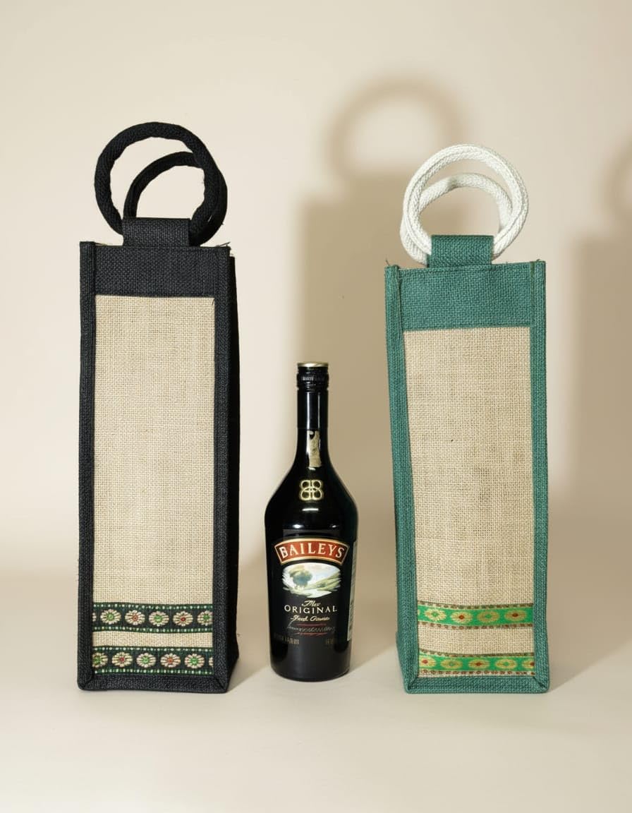 Jute Wine Bottle Carrier Bag - Stylish & Reusable -6 Jute Wine Bottle Carrier Bag - Stylish & Reusable -6